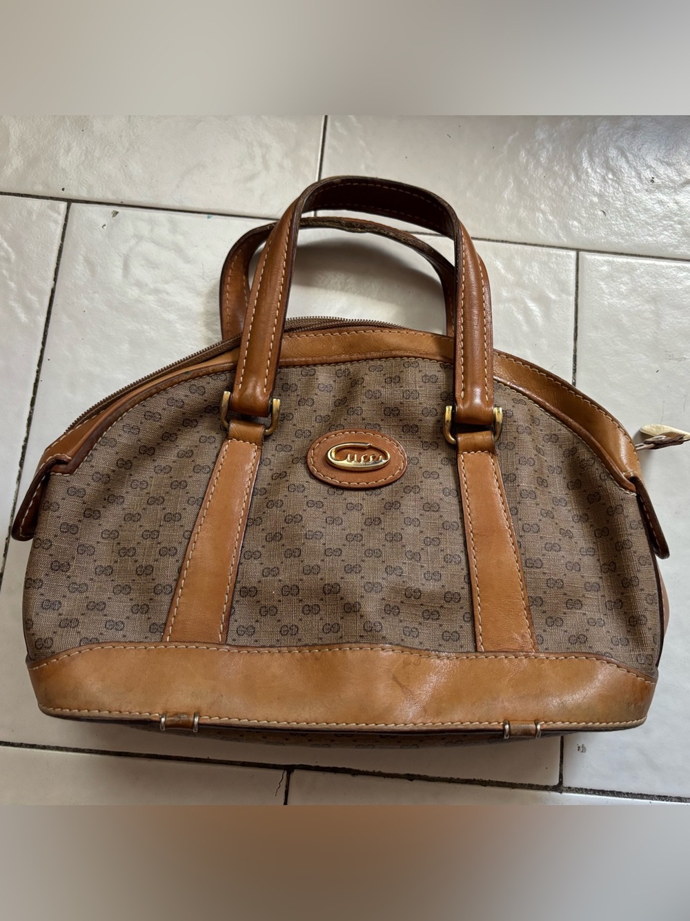 Vintage Gucci Monogram Satchel bag purse Leather Trim fendi 70s ? YSL boho urban
